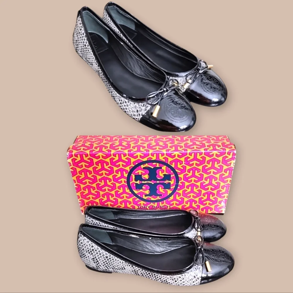 Tory Burch Verbena-Tribal Pitone Snake Skin Classic Ballet Flats Size 7.5M